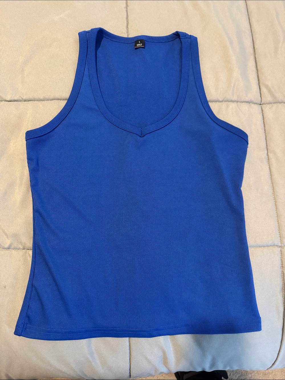 SHEIN Royal Blue Ribbed V-Neck Tank